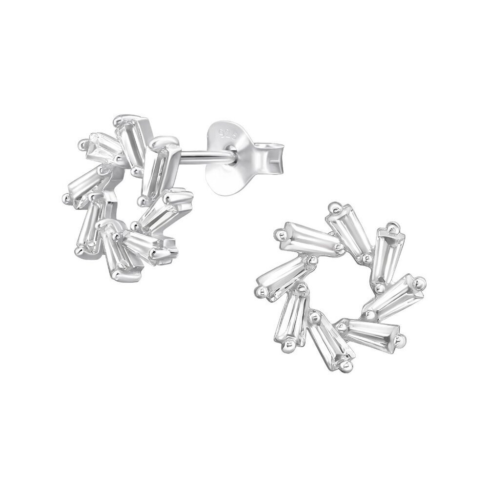 Sterling Silver Baguette Circle Earrings
